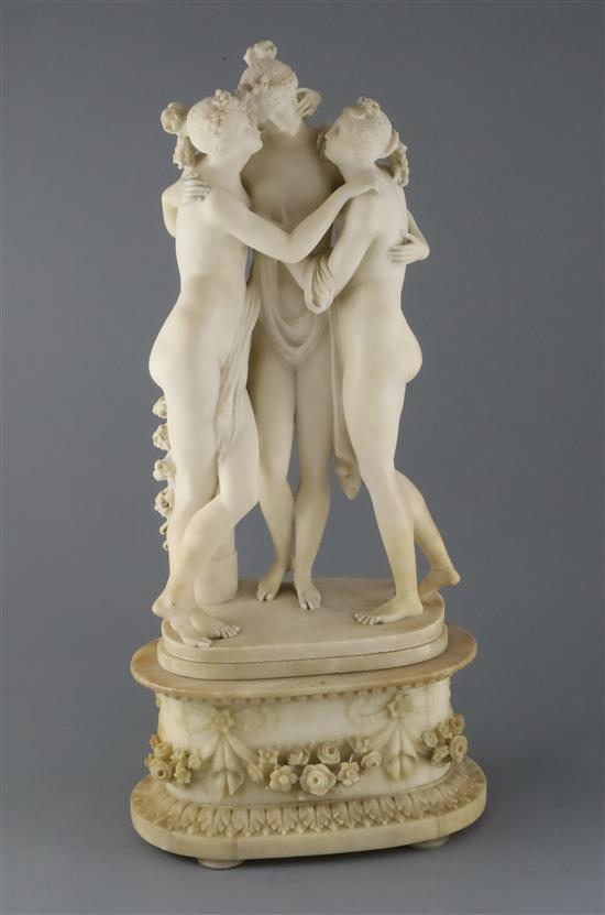 A 19th century Italian carved alabaster group of The Three Graces, after Canova, H.24in.